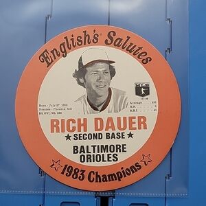 1983 English's Salutes Baltimore Orioles Rich Dauer Chicken Bucket Lid disc